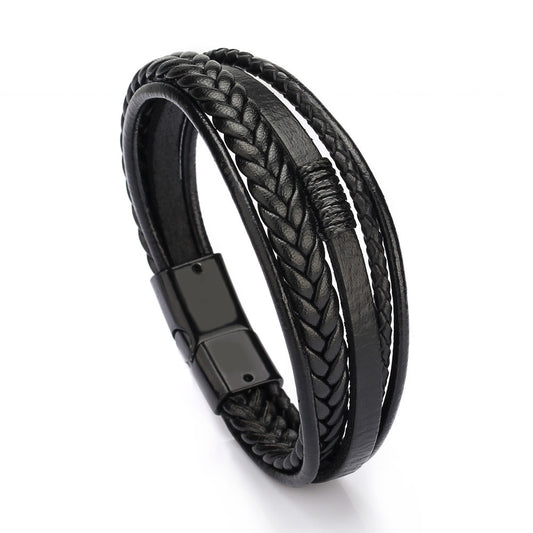 Genuine Leather Braided Magnetic Clasp Bracelet for Men – Premium Handcrafted Design