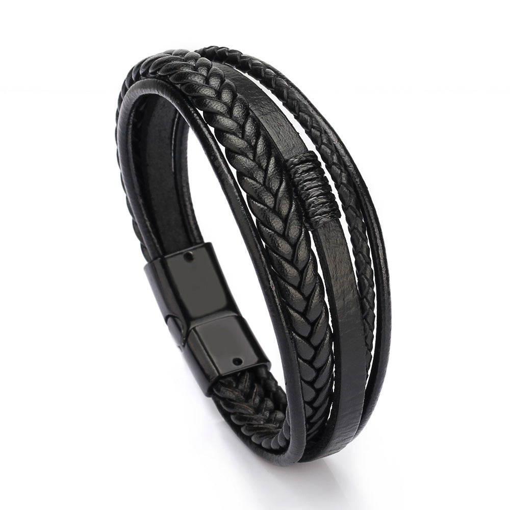 Genuine Leather Braided Magnetic Clasp Bracelet for Men – Premium Handcrafted Design