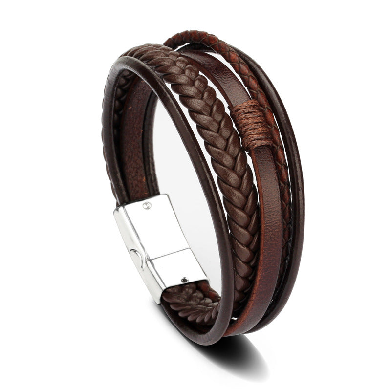 Genuine Leather Braided Magnetic Clasp Bracelet for Men – Premium Handcrafted Design