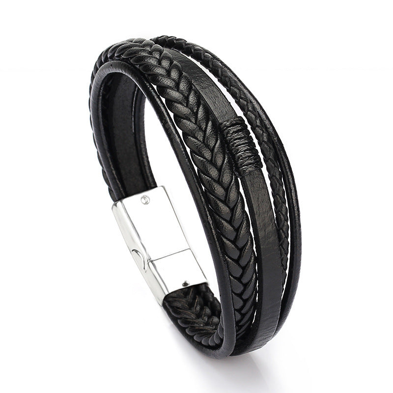Genuine Leather Braided Magnetic Clasp Bracelet for Men – Premium Handcrafted Design