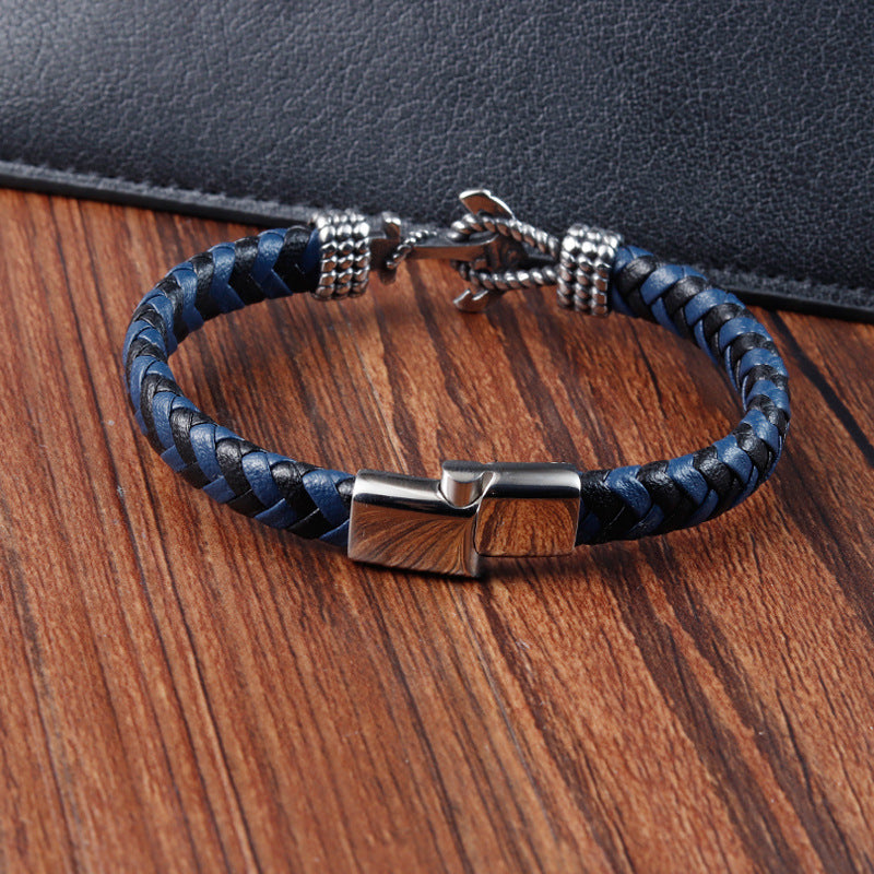 Titanium Steel Anchor Bracelet – Braided Leather Nautical Design
