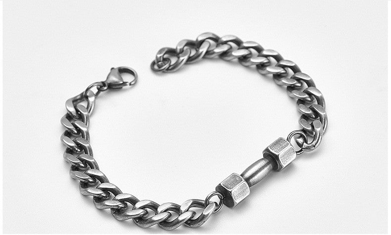 Titanium Steel Chain Bracelet – Dumbbell Charm Vintage Style
