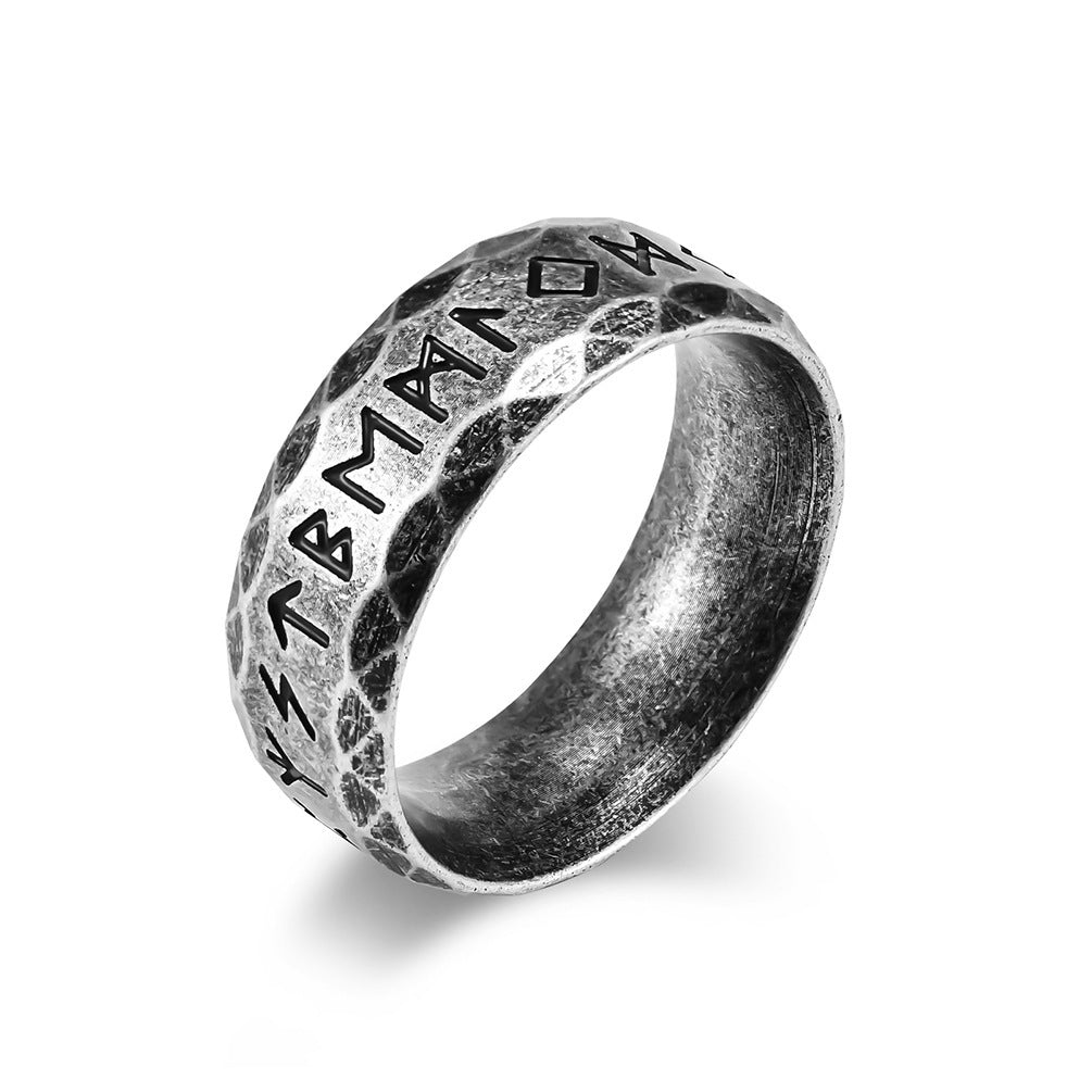 Viking Rune Titanium Steel Ring – Vintage Norse Engraved Design