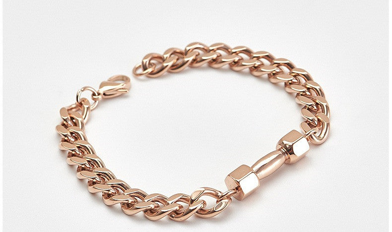 Titanium Steel Chain Bracelet – Dumbbell Charm Vintage Style