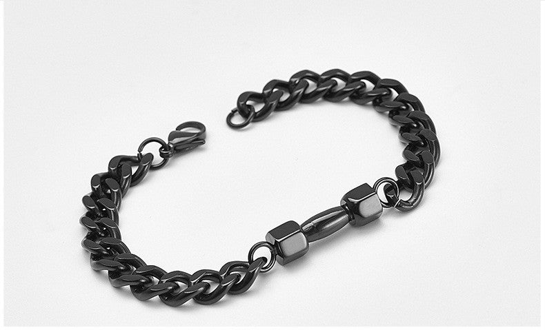 Titanium Steel Chain Bracelet – Dumbbell Charm Vintage Style