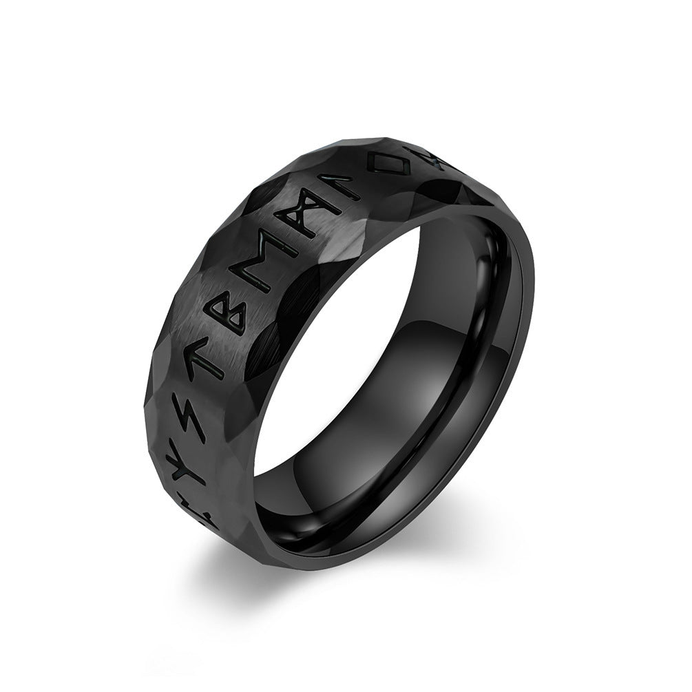 Viking Rune Titanium Steel Ring – Vintage Norse Engraved Design