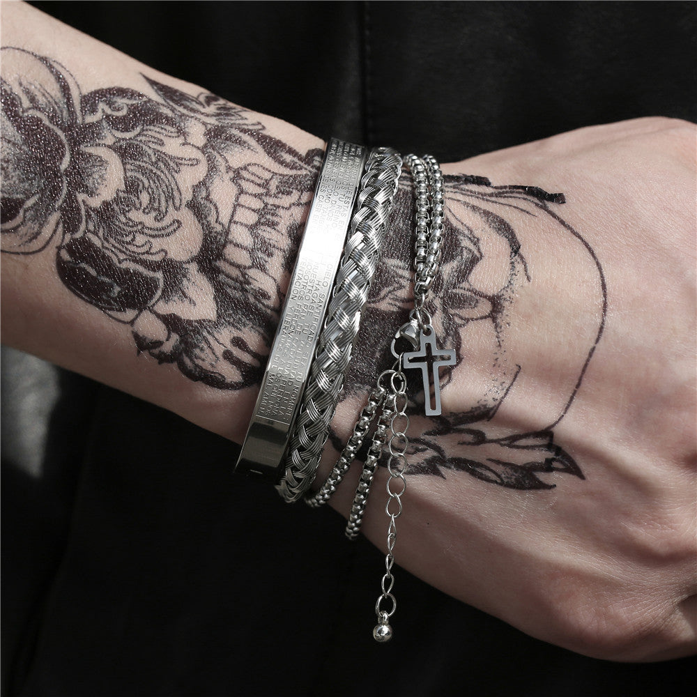 Layered Vintage Bracelet Set – Silver Plated Wristband