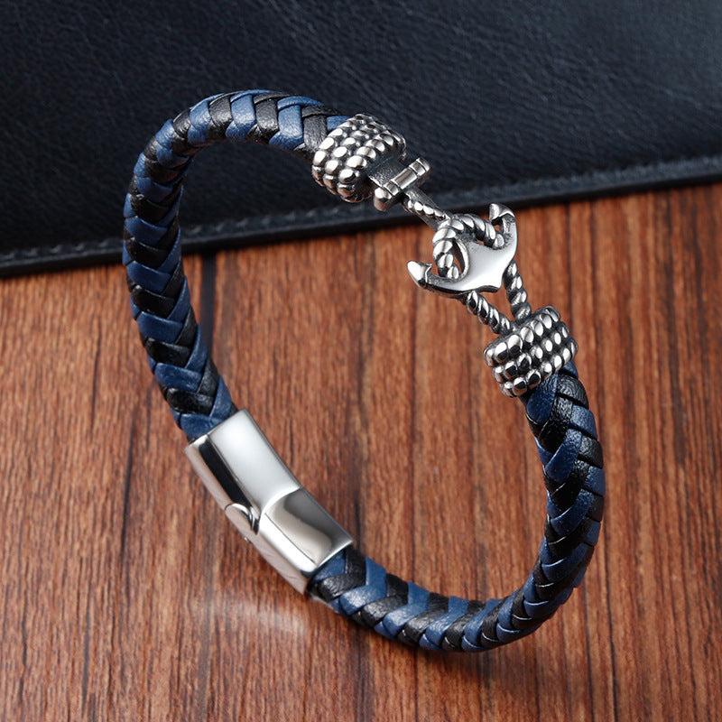 Titanium Steel Anchor Bracelet – Braided Leather Nautical Design