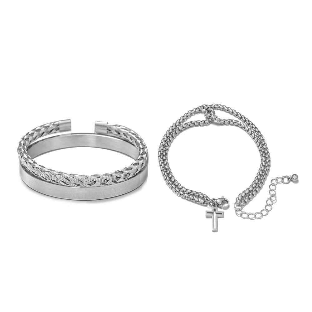 Layered Vintage Bracelet Set – Silver Plated Wristband