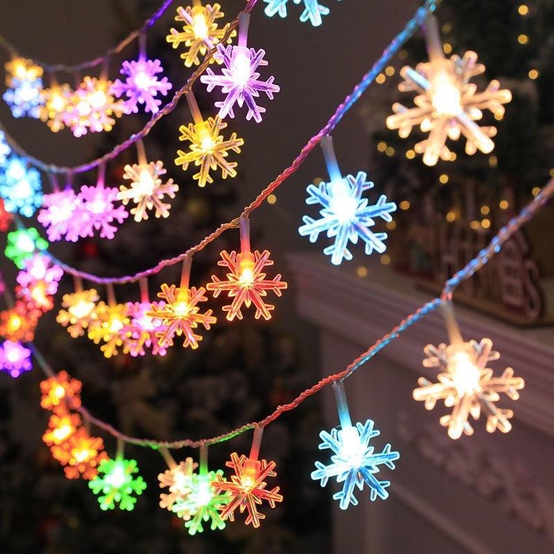 LED Snowflake String Lights – 3M | Warm White / Multicolor | Battery Powered