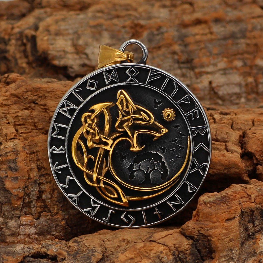 Viking Wolf Rune Pendant – Stainless Steel Nordic Amulet Necklace