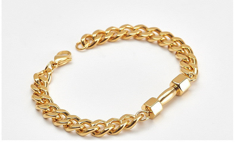 Titanium Steel Chain Bracelet – Dumbbell Charm Vintage Style