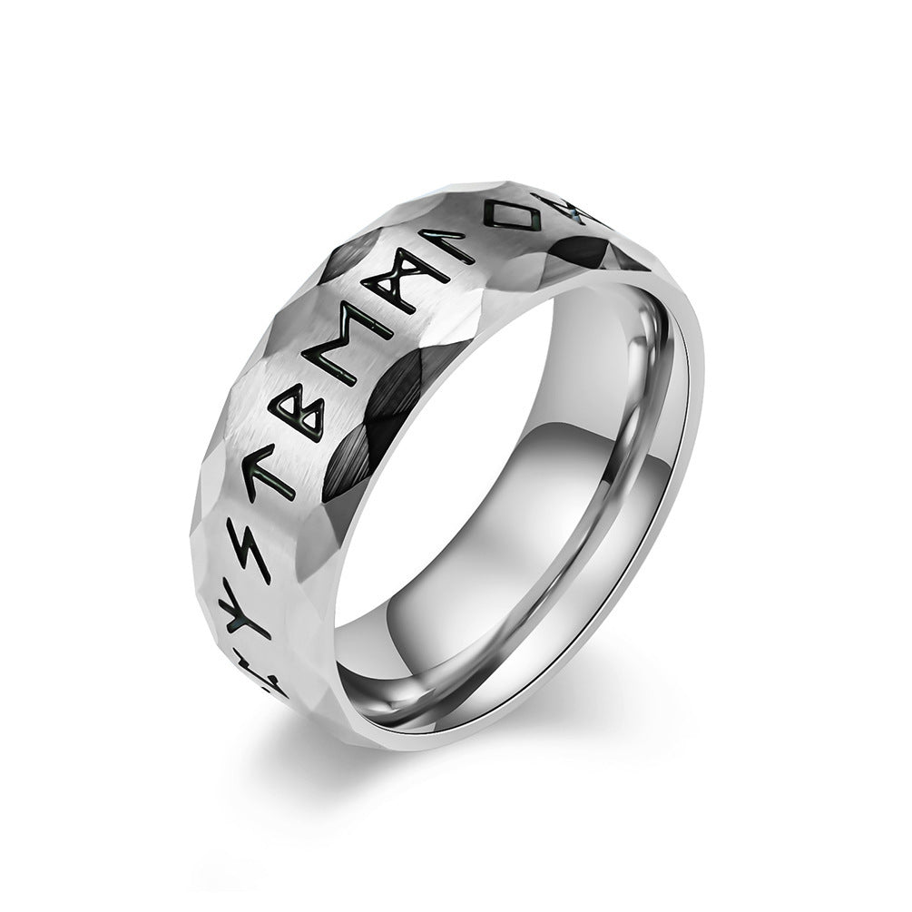 Viking Rune Titanium Steel Ring – Vintage Norse Engraved Design