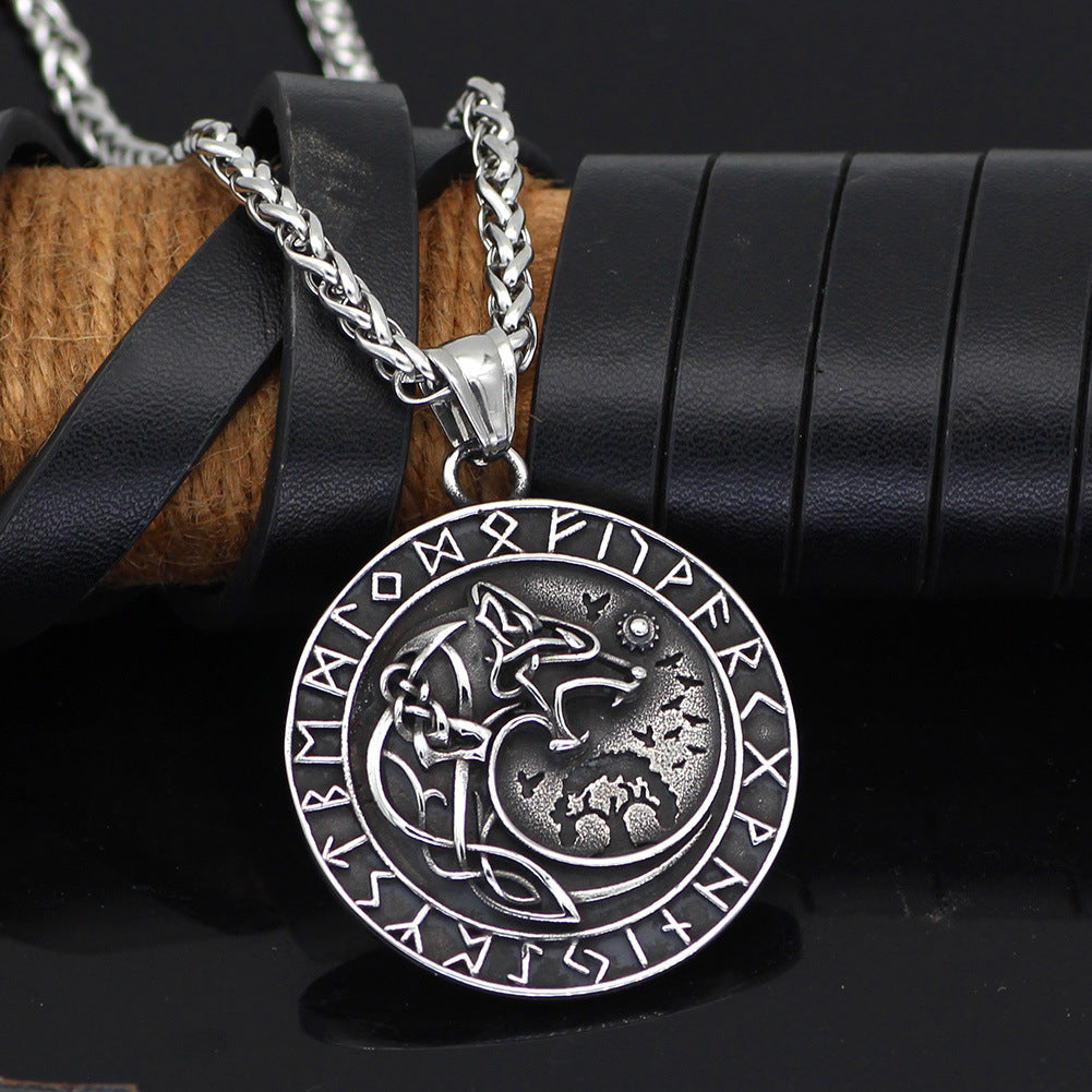 Viking Wolf Rune Pendant – Stainless Steel Nordic Amulet Necklace