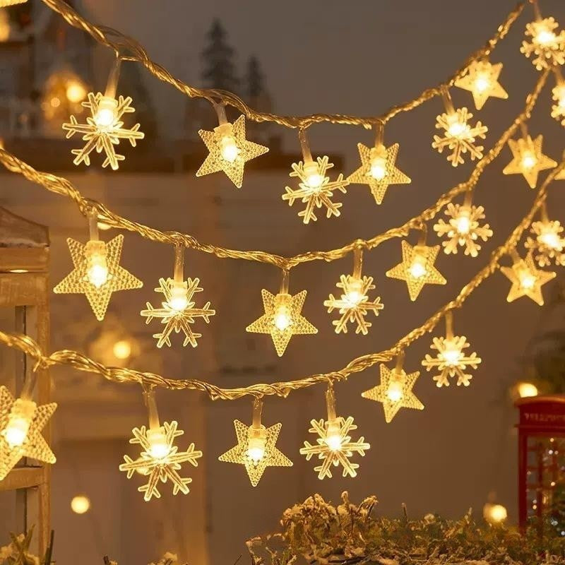 LED Snowflake String Lights – 3M | Warm White / Multicolor | Battery Powered