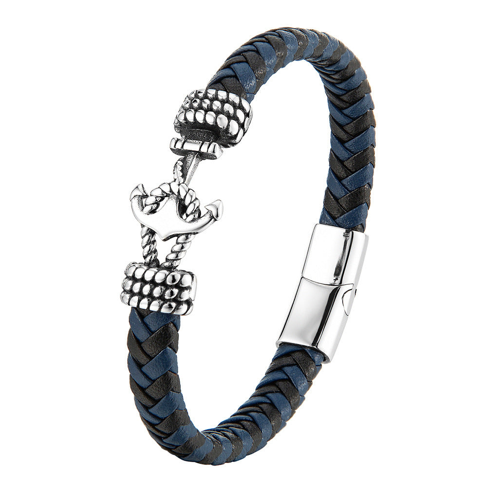 Titanium Steel Anchor Bracelet – Braided Leather Nautical Design
