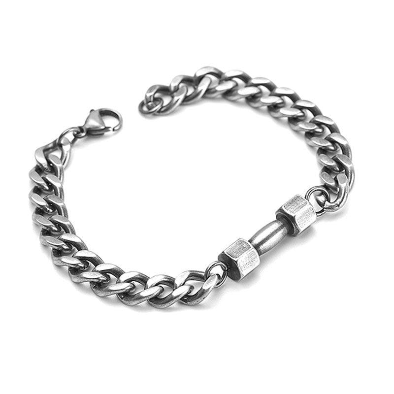 Titanium Steel Chain Bracelet – Dumbbell Charm Vintage Style